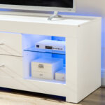 Mobile Porta TV da 55" con Luci LED a 12 Colori e Telecomando, Legno e Vetro 120x40x50cm, Bianco - immagine 7