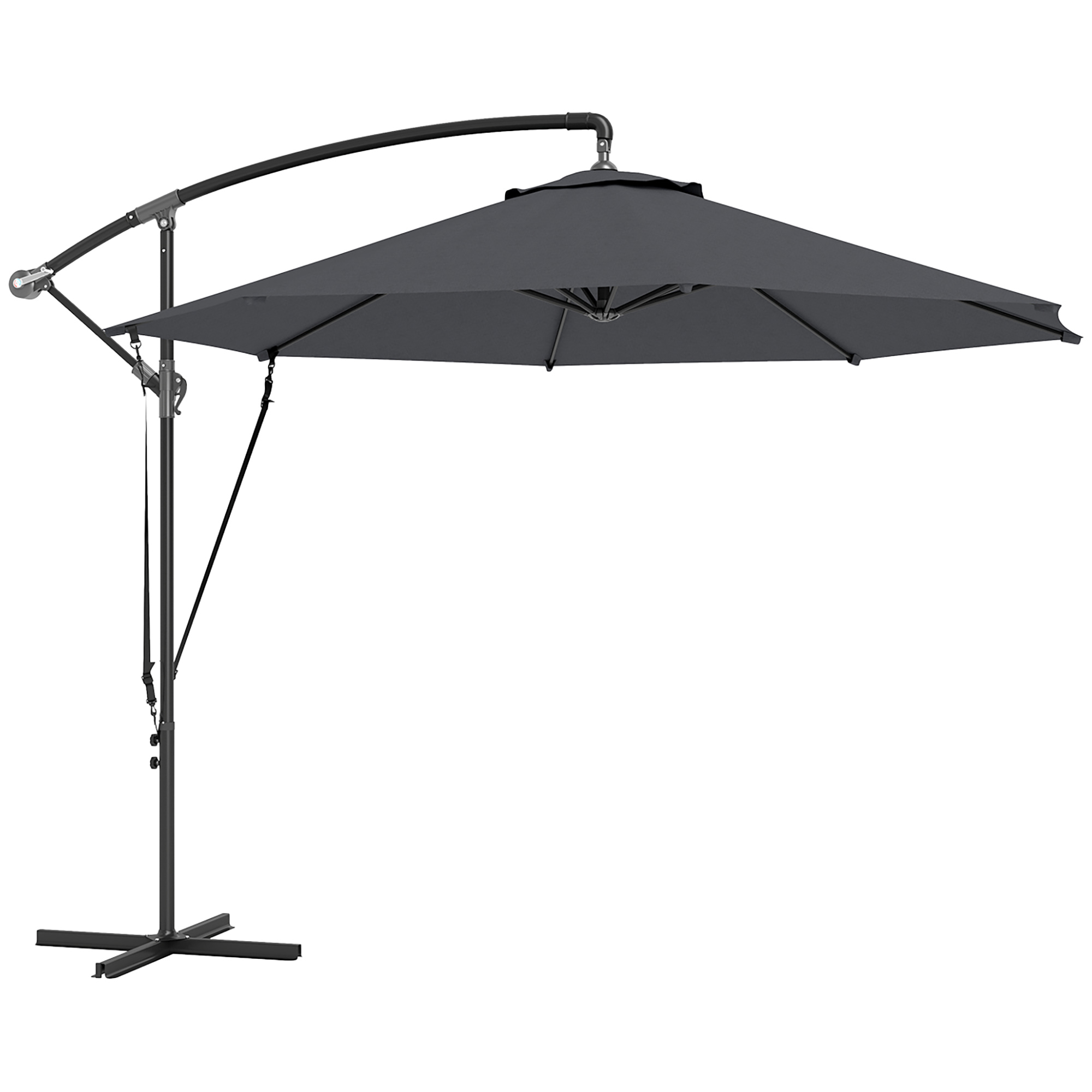 Y4Efc0194d98f9373.jpg Ombrellone da Giardino Rotondo Inclinabile e Girevole, Manovella e Protezione UPF 50+, Ø3 m, Grigio Scuro - immagine 1