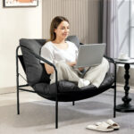 Poltrona da Salotto in Pelle PU e Telaio in Metallo con Cuscini Spessi, 74,5x75x77 cm, Grigio Carbone - immagine 7
