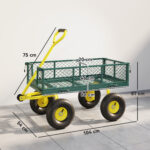 Carrello da Giardino in Acciaio con Capacità 2 kg e Pareti Laterali Rimovibili, 104x54x51 cm, Verde e Giallo - immagine 3