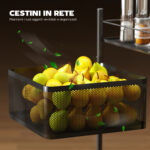 Carrello Cucina a 3 Livelli con Cestini in Metallo Girevoli, Ruote e Freno, 27,5x27,5x62 cm, Nero - immagine 5