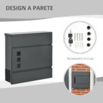 Cassetta Postale in Acciaio Zincato con 3 Fessure e 2 Chiavi di Sicurezza, 37x10,5x37 cm, Grigio - immagine 6