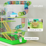 Gabbia per Criceti a 5 Piani con Tubi Colorati, Ruota, Casetta e Accessori, 47x30x59 cm, Verde - immagine 5