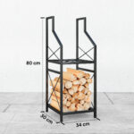 Portalegna a 2 Livelli in Metallo con Base Rialzata, 34x30x80 cm, Nero - immagine 3