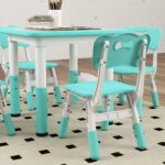 Set Tavolo e Sedie per Bambini 5pz con 4 Sedie Regolabili 32x36x52,5-56 cm e Tavolo 60x60x46-58 cm, Verde - immagine 9