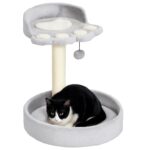 Tiragraffi per Gatti con Lettini, Corda in Juta e Peluche, 41x41x44 cm, Grigio Chiaro