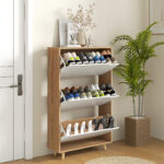 Scarpiera Salvaspazio a 3 Cassetti con Ripiano Regolabile per 18-24 Paia di Scarpe, 72x24x119cm, Bianco - immagine 2