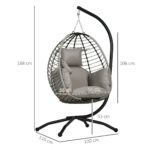 Poltrona Sospesa con Cuscino Imbottito, Seduta Pieghevole e Struttura in Acciaio e Corda, Grigio - immagine 3