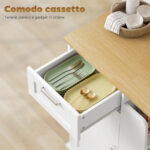Carrello da Cucina con Cassetto, Armadietto, Portasciugamani e 3 Portaspezie, in Legno, 62x40x87 cm, Bianco - immagine 4