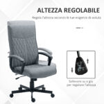 Sedia da Ufficio Girevole con Funzione Dondolo e Altezza Regolabile, 65x72x102-112,5cm, Grigio - immagine 4