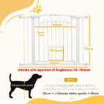 Cancellino per Cani Regolabile con Estensioni, Porta per Gatti e Apertura a Una Mano, 76-104x77cm, Bianco - immagine 3
