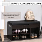 Scarpiera Salvaspazio da Ingresso Imbottita, Mobile da Ingresso con Scarpiera, con 3 Scomparti, Seduta in Pelle PU, per Soggiorno e Corridoio, 80x30x43 cm, Nero - immagine 5