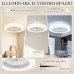Ventilatore a Soffitto con Luce LED Regolabile e 6 Velocità, in Plastica e Acrilico, Ø46x16 cm, Bianco - immagine 4
