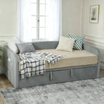 Letto Divano 3 Posti con Lettino Estraibile Convertibile in Letto Matrimoniale,205x186x75 cm, Grigio Chiaro - immagine 8