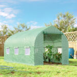 Serra a Tunnel Anti-UV con 6 Finestre a Rete e Ingresso Arrotolabile, in Metallo e PE, 4x2x2 m, Verde - immagine 2