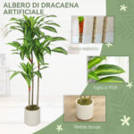 Pianta Artificiale di Dracena Verde in PEVA e Legno con Vaso Contenitore in PP e Cemento, 60x40x120 cm - immagine 4