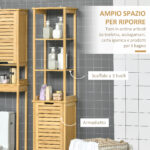 Mobile Bagno a 3 Ripiani e 1 Credenza, Design a Doghe, Bambù, 34x30x173cm - immagine 5