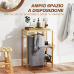 Cesto Portabiancheria con Borsa Estraibile e Ripiani a Doghe in Bambù, 50x32x70 cm, Grigio - immagine 4