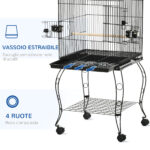 Gabbia per Uccelli da Interni in Legno con Vassoio, 4 Ruote e Trespolo, 50x49x137cm - immagine 5