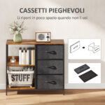 Mobile Cassettiera Multiuso con 3 Cassetti Pieghevoli in Tessuto, Arredamento Soggiorno e Camera, 80x29x71cm, Grigio Scuro - immagine 7