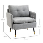 Poltrona Moderna in Tessuto con Seduta Imbottita e Gambe in Acciaio, 76x68x80 cm, Grigio - immagine 3