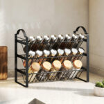 Portaspezie da Cucina a 3 Livelli, Organizer Salvaspazio con Ripiani Inclinati in Metallo, Nero - immagine 2