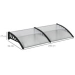 Pensilina da Esterno per Finestre e Porte in Policarbonato e Alluminio, 2x96x27cm, Trasparente - immagine 3