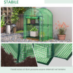Mini Serra da Giardino con 2 Ripiani in Metallo e Copertura in PE, 69x49x92cm, Verde - immagine 7