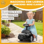 Macchina per Bambini Licenza Mercedes Benz con Clacson e Spazio Portaoggetti, 65x28x39 cm, Nero - immagine 4