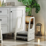 Sgabello per Bambini 2-5 Anni a 3 Gradini in HDPE, 43x42x65,5 cm, Grigio e Bianco Crema - immagine 8