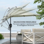 Ombrellone a Braccio a 8 Stecche con Base a Croce, in Alluminio, Metallo e Poliestere, Ø3x2,6 m, Crema - immagine 5