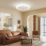 Ventilatore a Soffitto con Luce LED Regolabile e 6 Velocità, in Plastica e Acrilico, Ø46x16 cm, Bianco - immagine 9