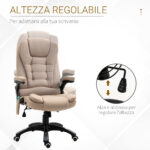 Poltrona da Ufficio Massaggiante Riscaldante con Altezza Regolabile, Schienale Inclinabile, in Tessutto Effetto Lino, Beige | Aosom Italy - immagine 4