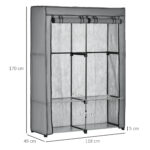 Armadio Guardaroba Portatile in Tessuto non Tessuto con 4 Ripiani Aperti e 2 Appendini, 118x49x170 cm, Grigio - immagine 3