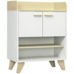 Mobiletto Multiuso con Armadietto e Ripiani Aperti, Mobile da Soggiorno, Cucina, Ufficio in Legno Bianco, 60x30x78cm
