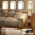 Lampada da Terra con Ripiani, Luce Regolabile, Interruttore a Pedale e Porte USB, Bianco e Rovere - immagine 5