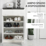 Scarpiera Slim da 12 Paia max per Ingressi con 3 Ripiani Regolabili e Cassetto, in Truciolato Bianco, 60x32x1 cm - immagine 4