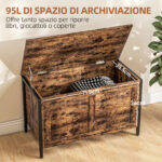 Cassapanca in Legno da 95L Stile Industriale con Coperchio e Cerniera di Sicurezza, 80x40x49cm, Marrone - immagine 4