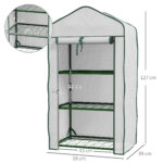 Mini Serra da Giardino con Copertura in PE, 3 Ripiani e Porta Avvolgibile, 59x39x127cm, Bianco - immagine 3