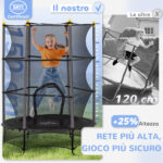 Trampolino Elastico per Bambini Ø1,6x1,9 m con Rete di Sicurezza e Pali Imbottiti, Età 3-10 Anni, Nero - immagine 7