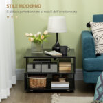 Tavolino da Caffè Asimmetrico in Legno con Ripiani e Piedini Regolabili, 60x60x45cm, Nero - immagine 4