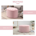 Pouf Contenitore Ovale Imbottito e Trapuntato in Velluto, 71x52x42cm, Rosa - immagine 6