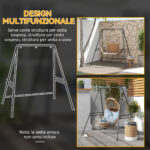 Supporto per Amaca e Poltrona a Uovo in Acciaio con Gambe ad A e Agganci Singoli e Doppi, 178x143x180 cm, Nero - immagine 6