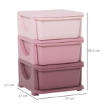 Cassettiera in Plastica Colorata per Cameretta con 3 Cassetti, Arredamento Casa e Asilo 37x37x56,5cm Rosa - immagine 3