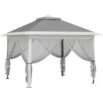 Gazebo da Esterno ad Altezza Regolabile con Zanzariere, in Metallo e Tessuto Oxford, 3,3x3,3x2,8 m, Grigio Scuro