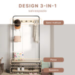 Appendiabiti con Panca e Scarpiera in Stile Industriale, Mobile per Ingresso Vintage in Legno e Acciaio Nero - immagine 4