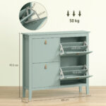 Scarpiera Slim 4 Cassetti per 20 Paia di Scarpe Taglia EU44 e Ripiani Regolabili, 105x24x95,5cm, Verde - immagine 3