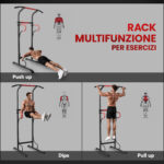 Barra per Trazioni Power Tower Stazione Fitness Multifunzione con Altezza Regolabile 171-219cm Nero Rosso - immagine 4
