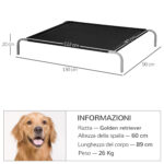 Lettino per Cani da Interno ed Esterno Capacità fino a 32kg con Tessuto Traspirante 130x90x20cm Nero - immagine 3
