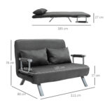 Divano Letto 2 Posti in Similpelle e Acciaio con Seduta Regolabile in 5 Posizioni, 105x80x78 cm, Grigio - immagine 3
